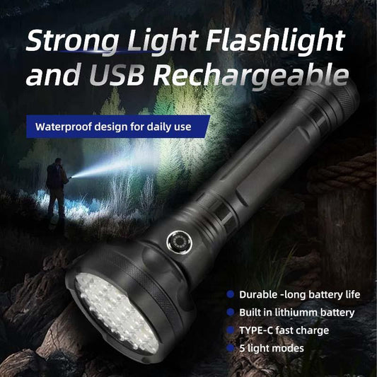 Yinowo 9000 LM Super Bright Flashlight with 5 Light Modes, Aluminum Material, IPX5 Waterproof and USB C Rechargeable for Emergency, Camping & Home